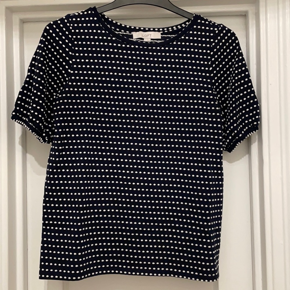 LOFT | Navy & White Polka Dot Top S